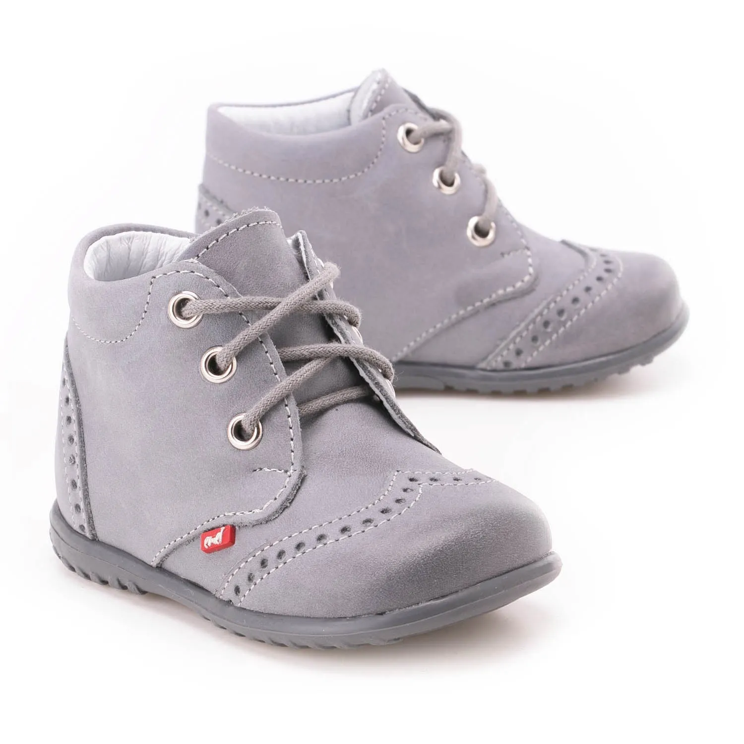 (1437-14) Emel first shoes - grey brogue lace-ups