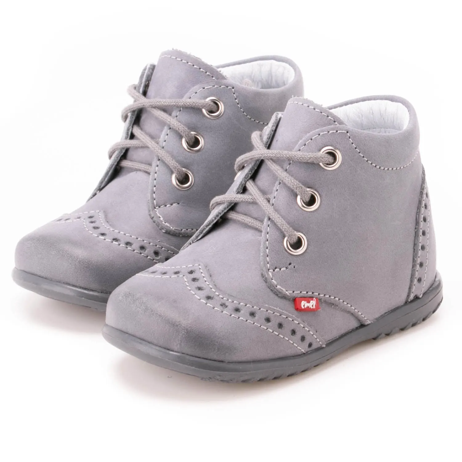 (1437-14) Emel first shoes - grey brogue lace-ups