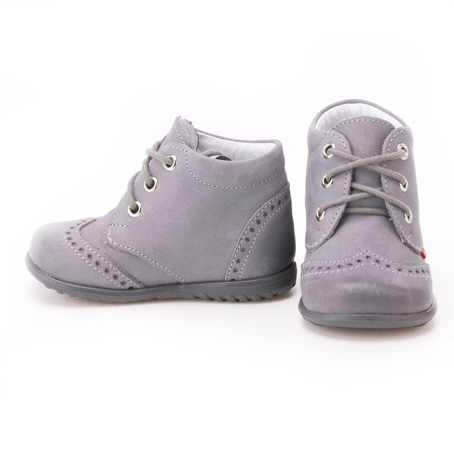 (1437-14) Emel first shoes - grey brogue lace-ups