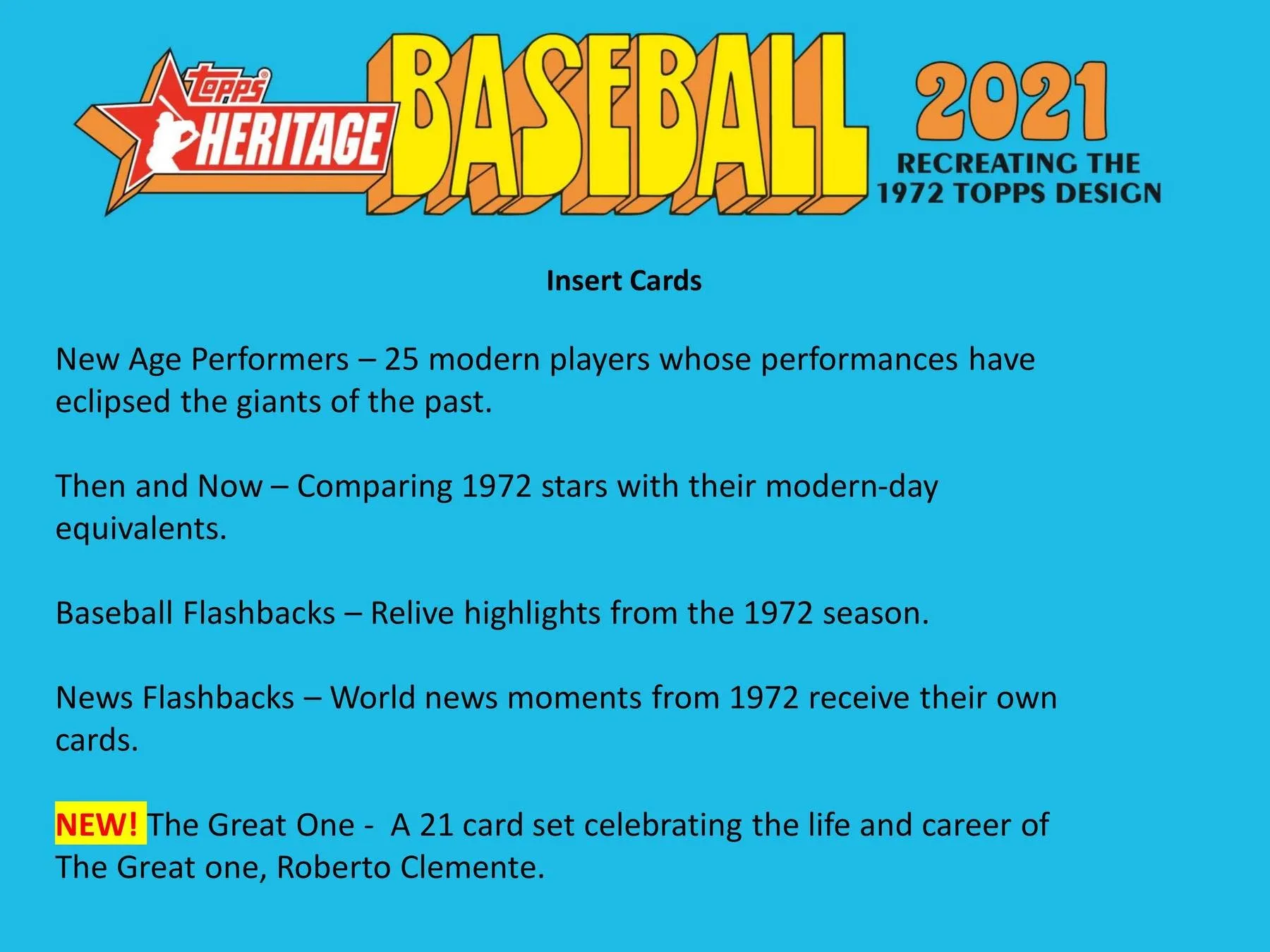 2021 Topps Heritage Baseball Hobby Box 24 Packs Per Box, 9 Cards Per Pack