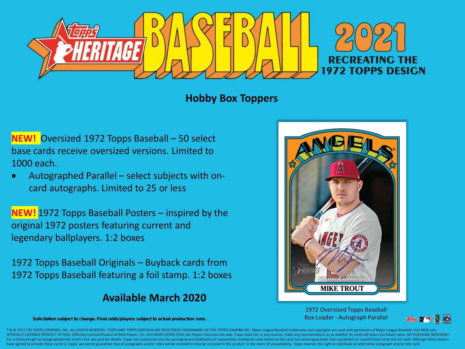 2021 Topps Heritage Baseball Hobby Box 24 Packs Per Box, 9 Cards Per Pack