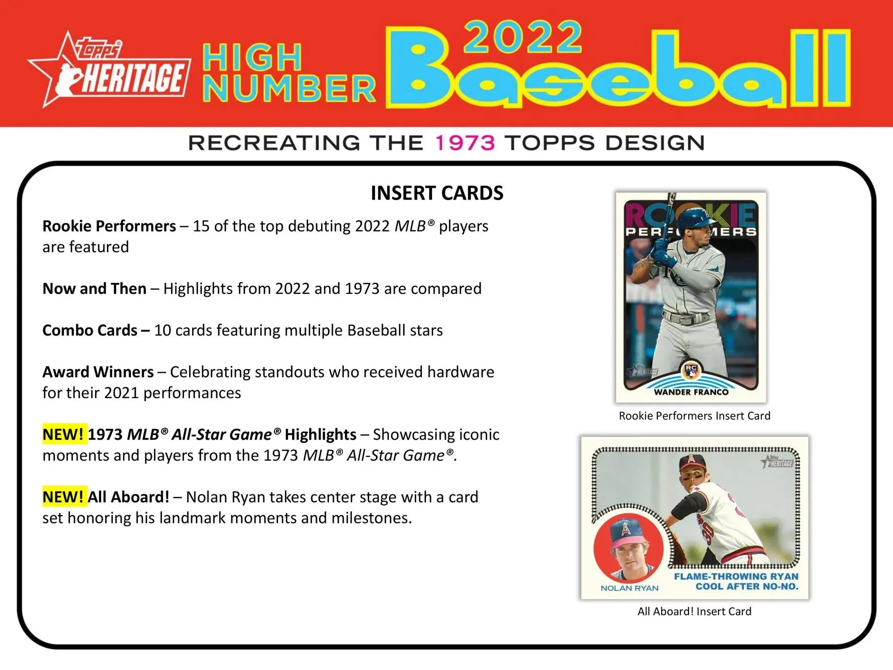 2022 Topps Heritage High Number Baseball Hobby Box 24 Packs Per Box, 9 Cards Per Pack