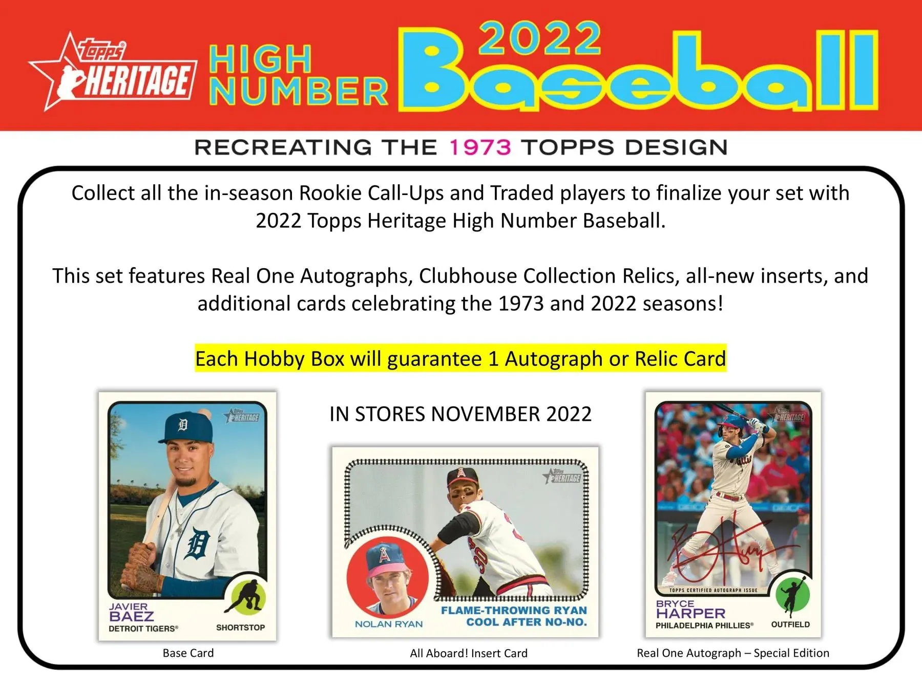 2022 Topps Heritage High Number Baseball Hobby Box 24 Packs Per Box, 9 Cards Per Pack