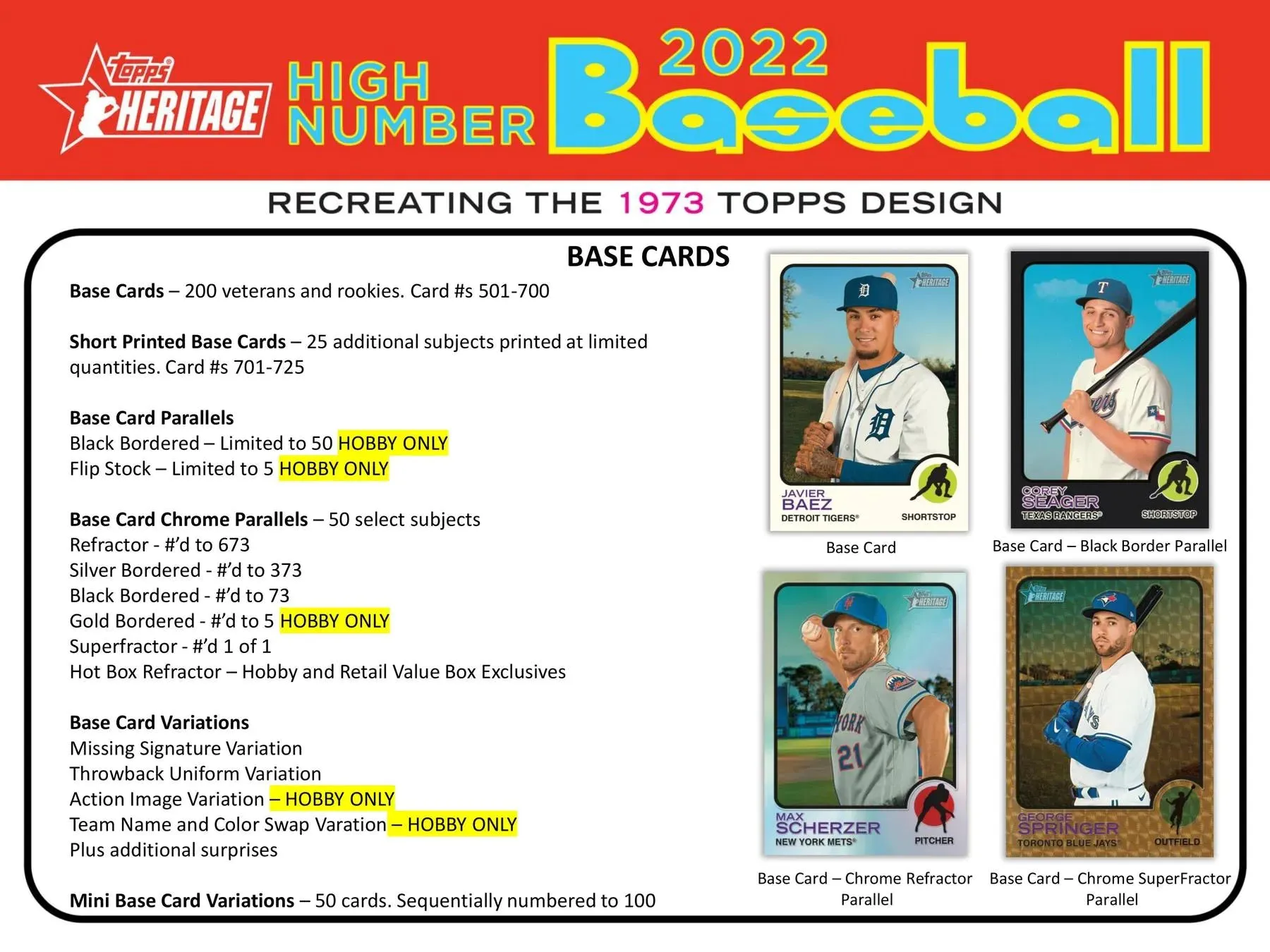 2022 Topps Heritage High Number Baseball Hobby Box 24 Packs Per Box, 9 Cards Per Pack