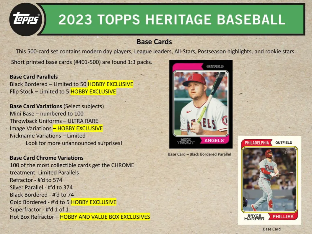 2023 Topps Heritage Baseball Hobby Box 24 Packs per Box, 9 Cards per Pack