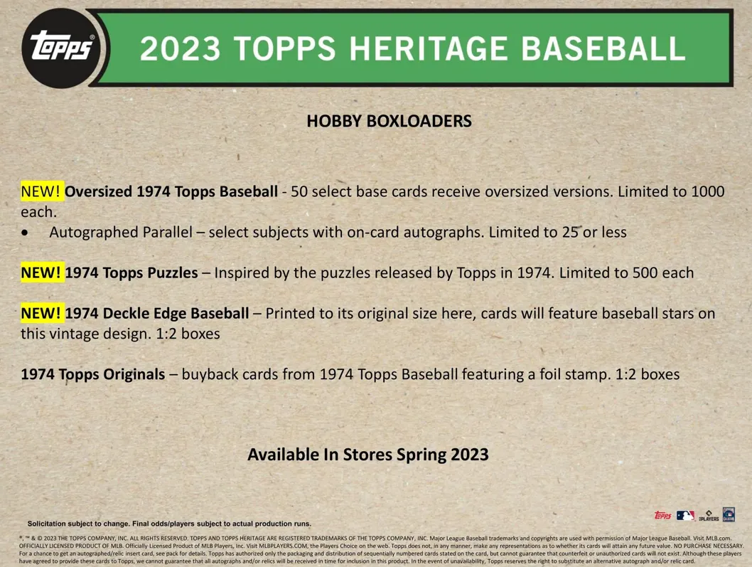 2023 Topps Heritage Baseball Hobby Box 24 Packs per Box, 9 Cards per Pack