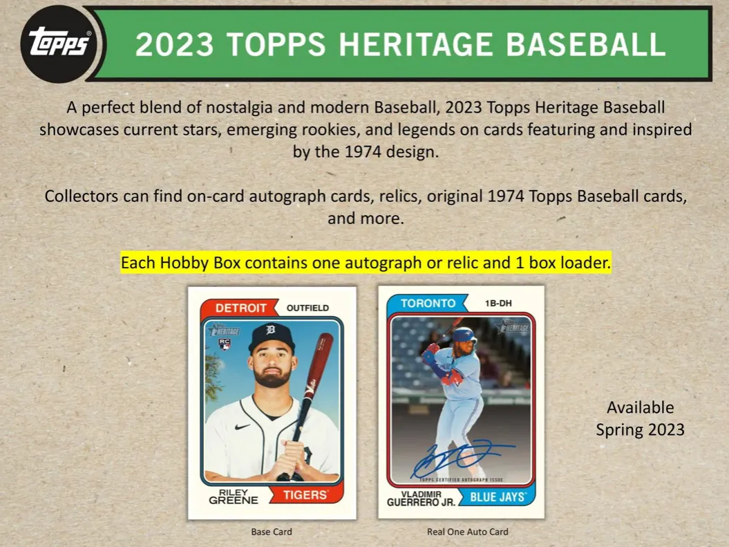 2023 Topps Heritage Baseball Hobby Box 24 Packs per Box, 9 Cards per Pack