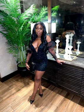 21th Birthday Outfit Dress For Black Girls,Short Homecoming Dress,Deep V Neck  Y1398