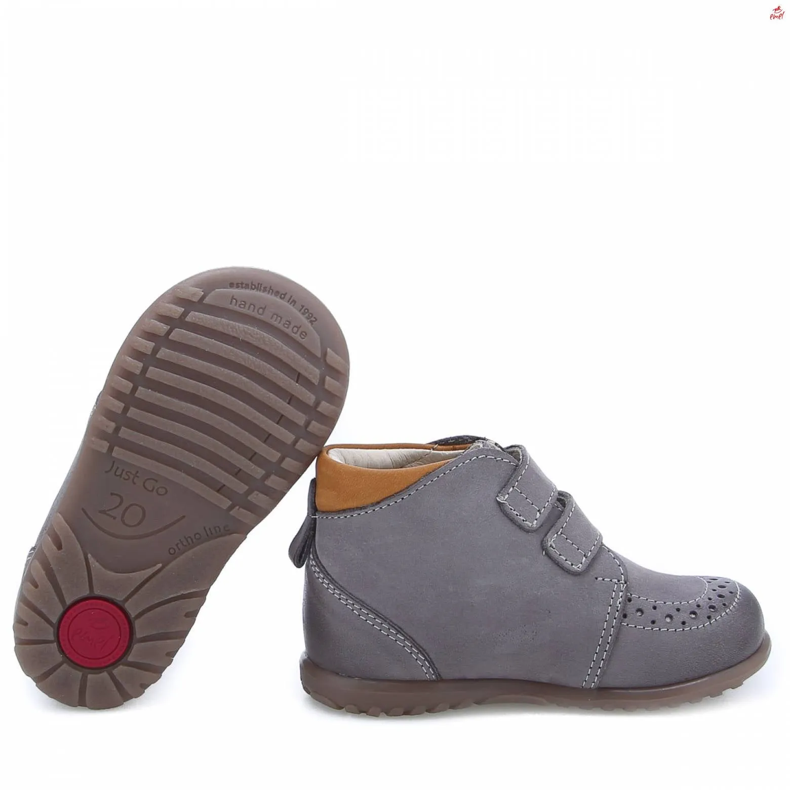 (2439B-9) Emel first velcro shoes Grey