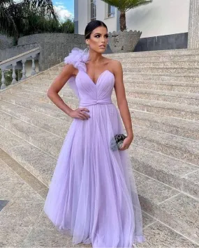 A-line Tulle Purple Long Prom Dress , Unique Formal Party Dress Y5615