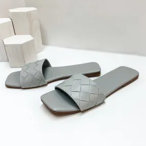 Always Looking Up Basket Weave One Strap Slide On Sandals in Grey