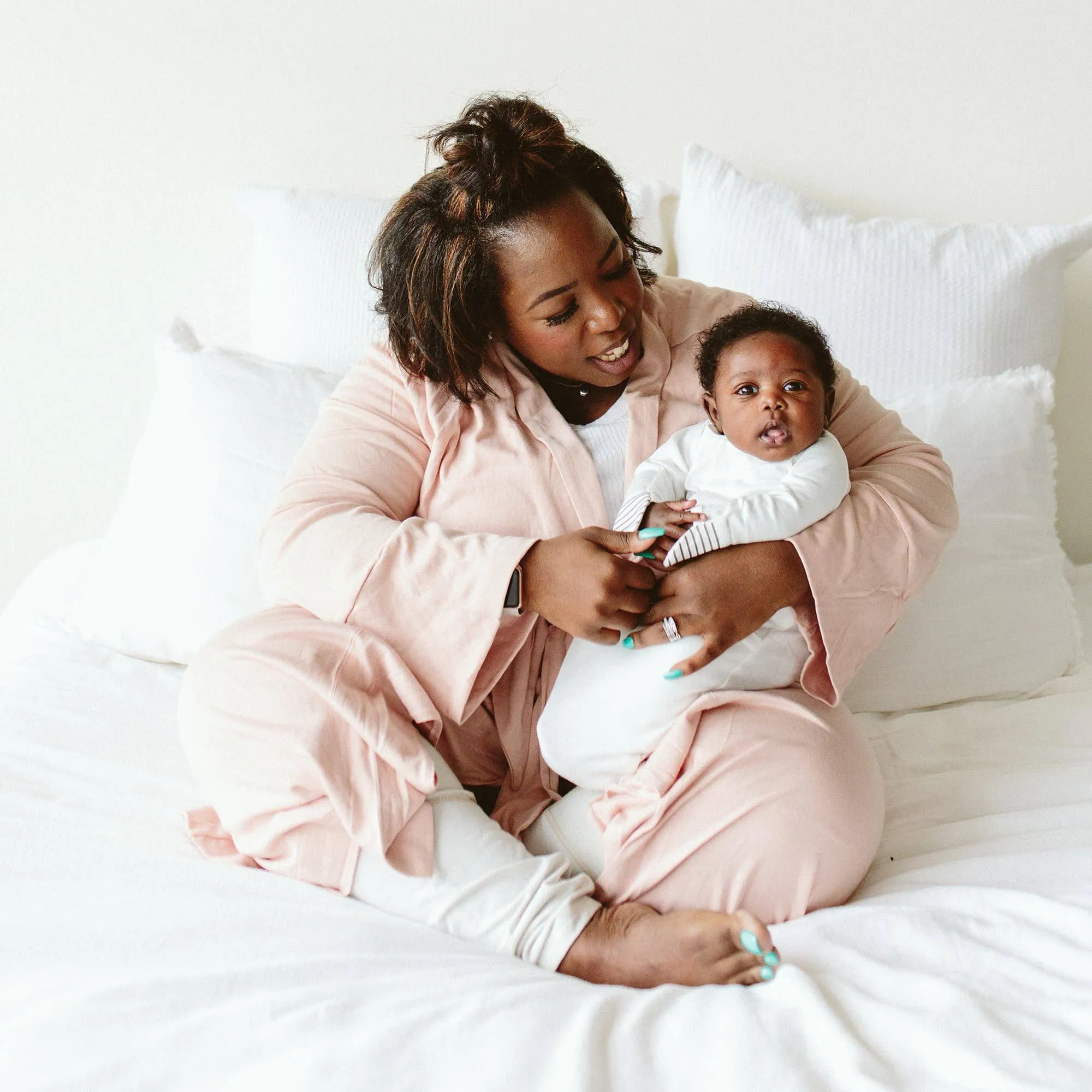 Baby Sleeping Sack / Gown - White/Grey Stripe