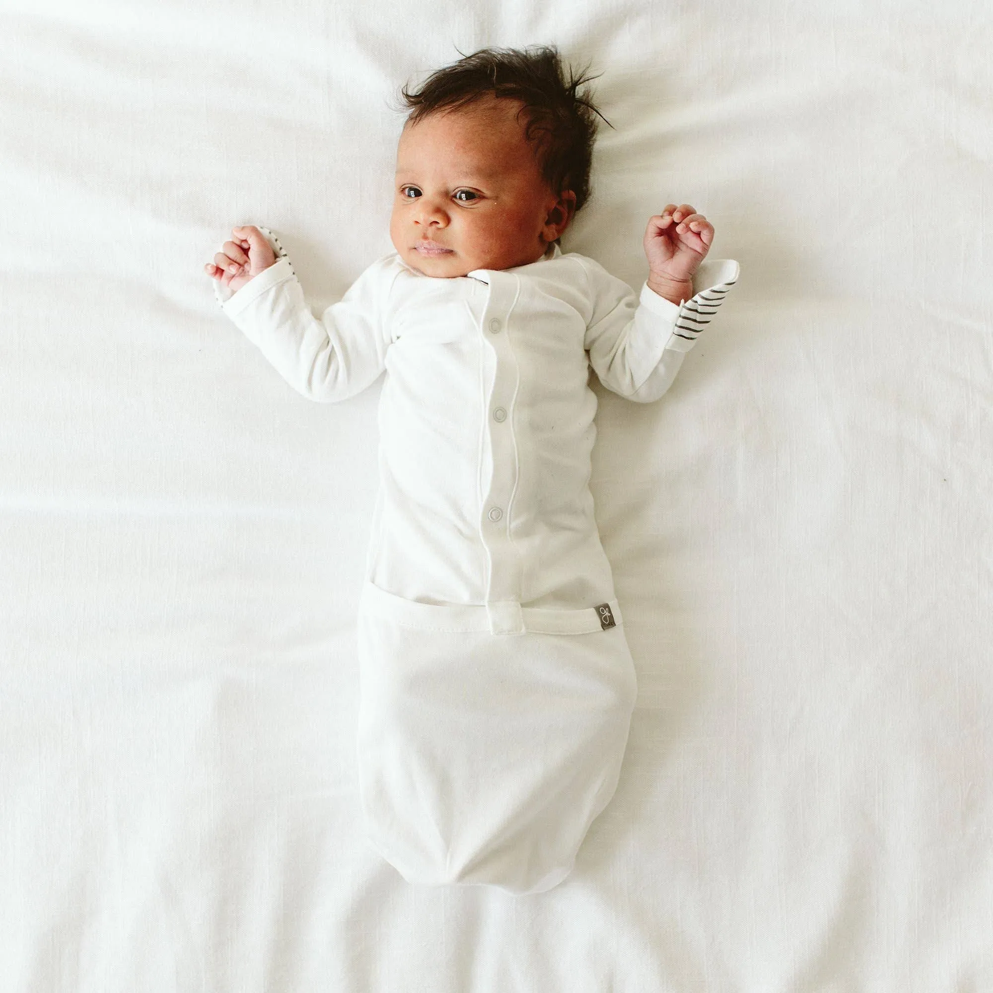 Baby Sleeping Sack / Gown - White/Grey Stripe