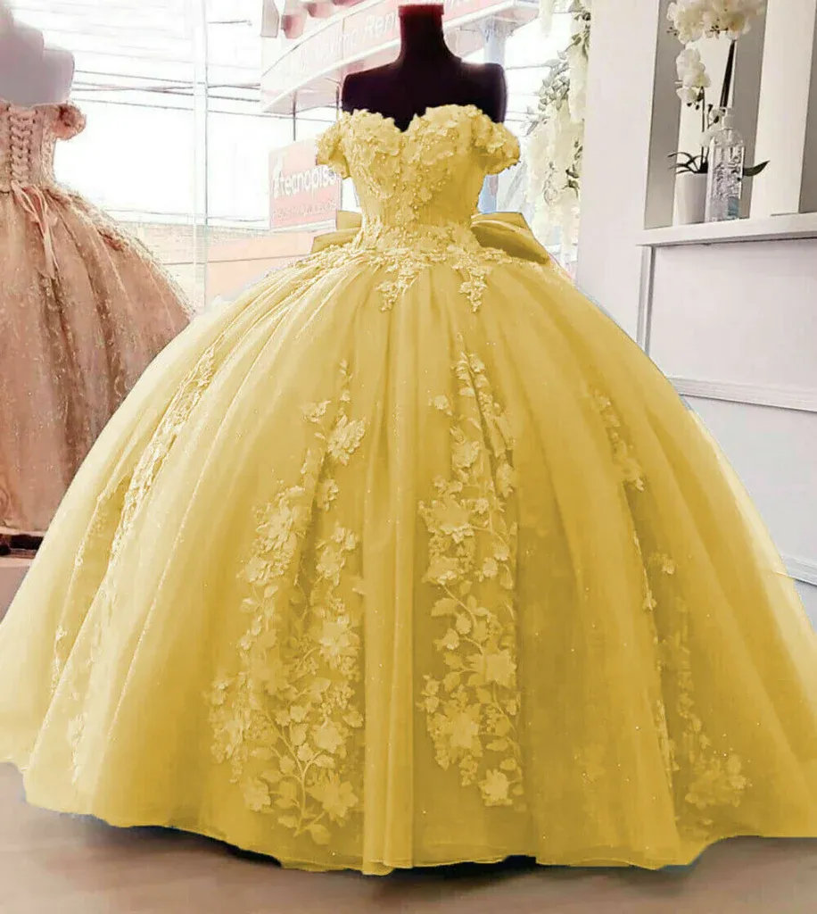 Beaded Princess Quinceanera Dresses with Big Bow Sweet 15 16 Ball Gown Y1485