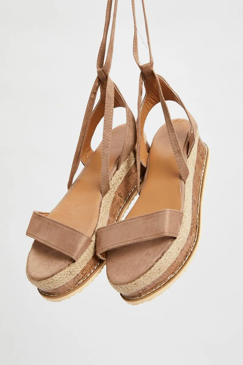 Beige Tie Up Flatflorm Sandal