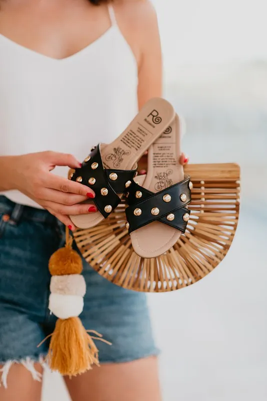 Black Studded Sandal Rollasole