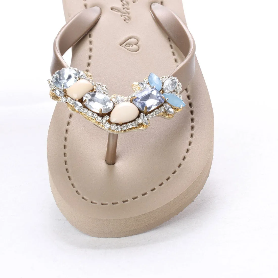 Blue York - Crystal Rhine Stone Embellished Women's Flat Flip Flops Sandal