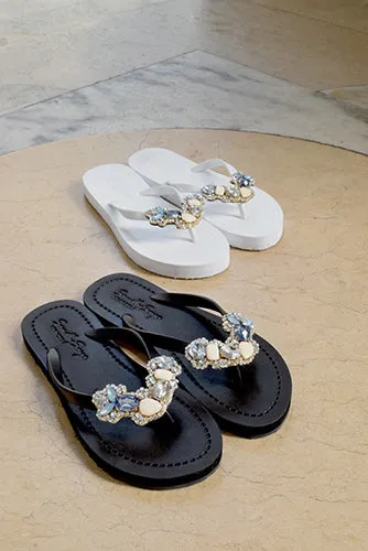 Blue York - Crystal Rhine Stone Embellished Women's Flat Flip Flops Sandal