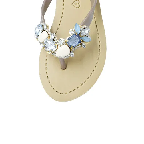 Blue York - Crystal Rhine Stone Embellished Women's High Wedge Flip Flops