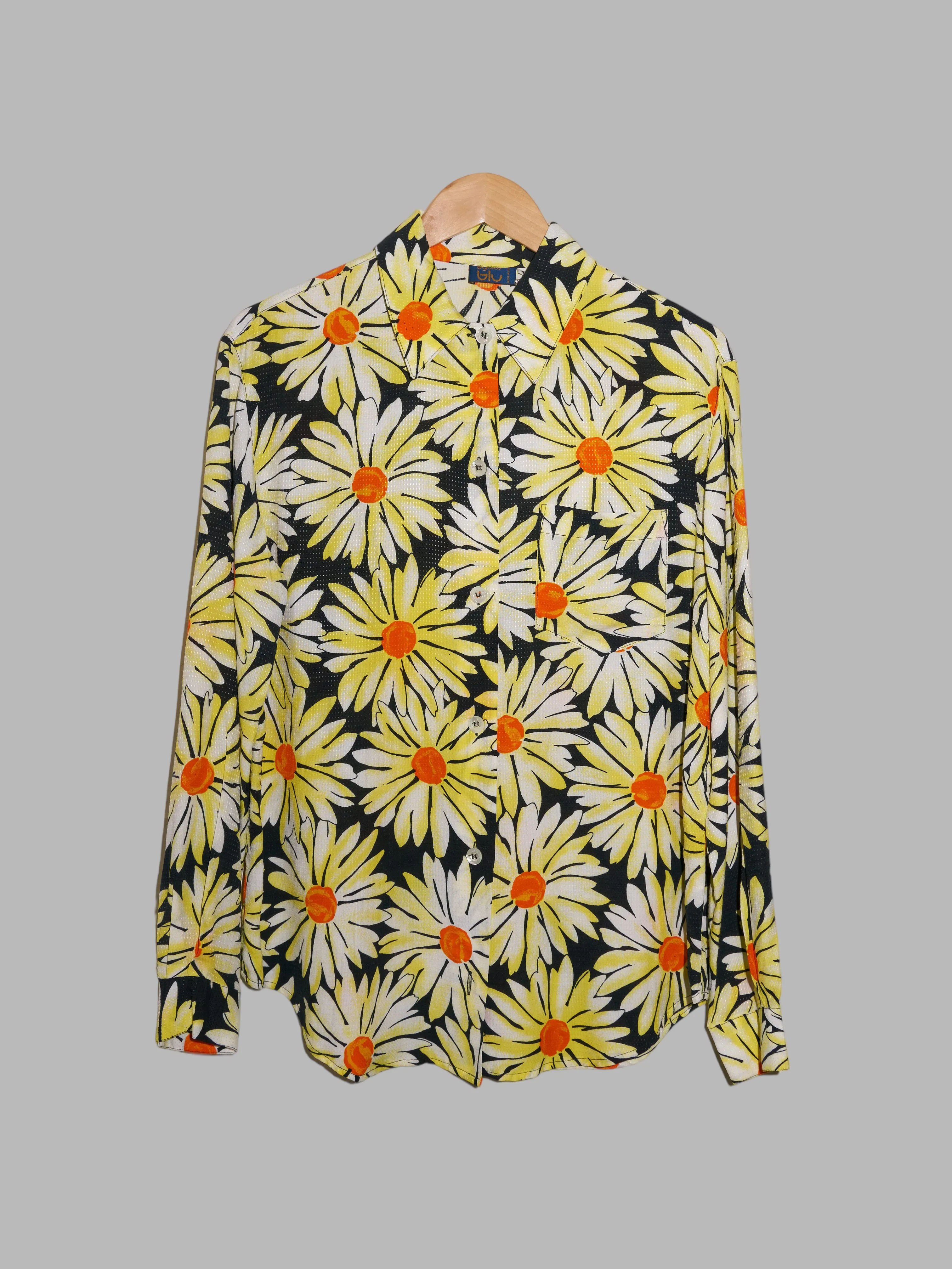 Byblos Blu 1990s yellow and black sunflower print shirt