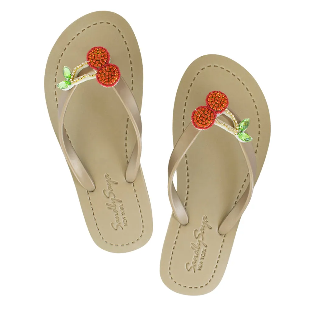 Cherry - Girls Sandal- Red Fruits Rhine Stone Embellished Flip Flops for kids