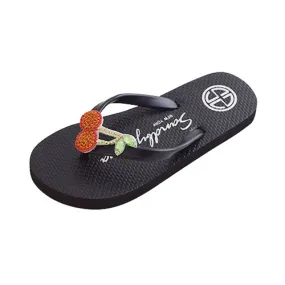 Cherry - Girls Sandal- Red Fruits Rhine Stone Embellished Flip Flops for kids