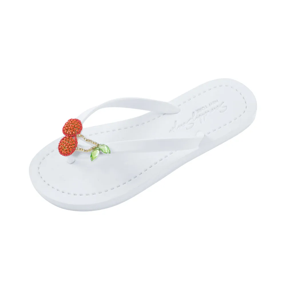 Cherry - Red Fruits Rhine Stone Embellished Women's Flat Flip Flops