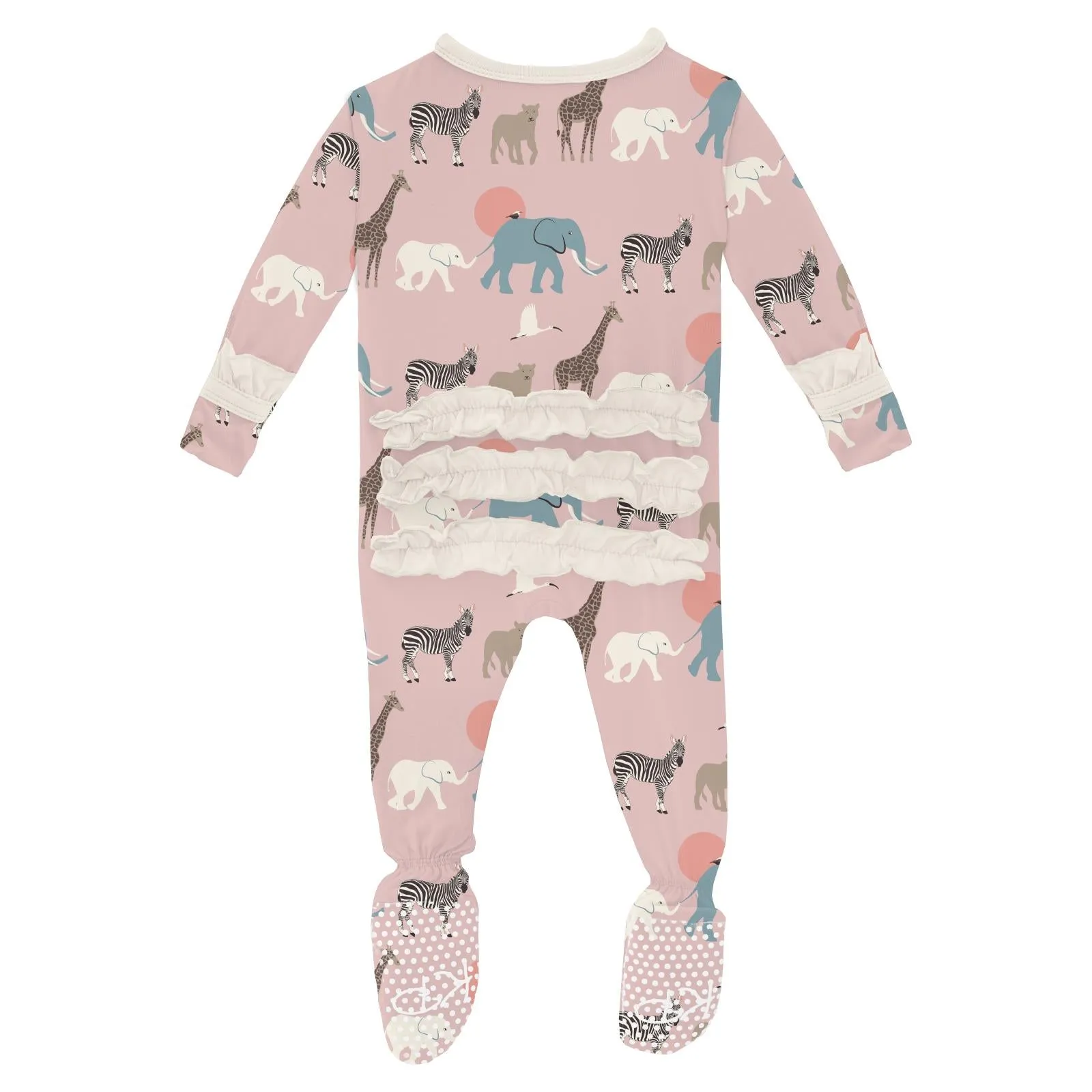 Classic Ruffle Footie with 2 Way Zipper | Baby Rose Just So Animals