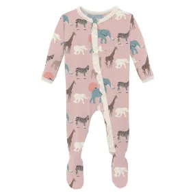 Classic Ruffle Footie with 2 Way Zipper | Baby Rose Just So Animals