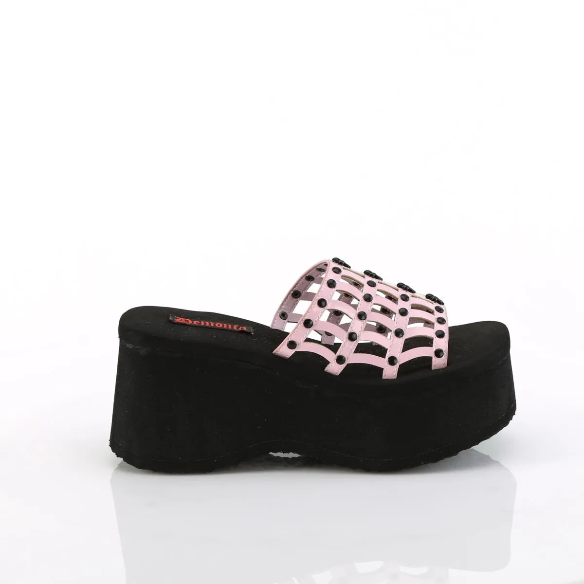 Demonia FUNN-13 | Baby Pink Hologram Patent Sandals