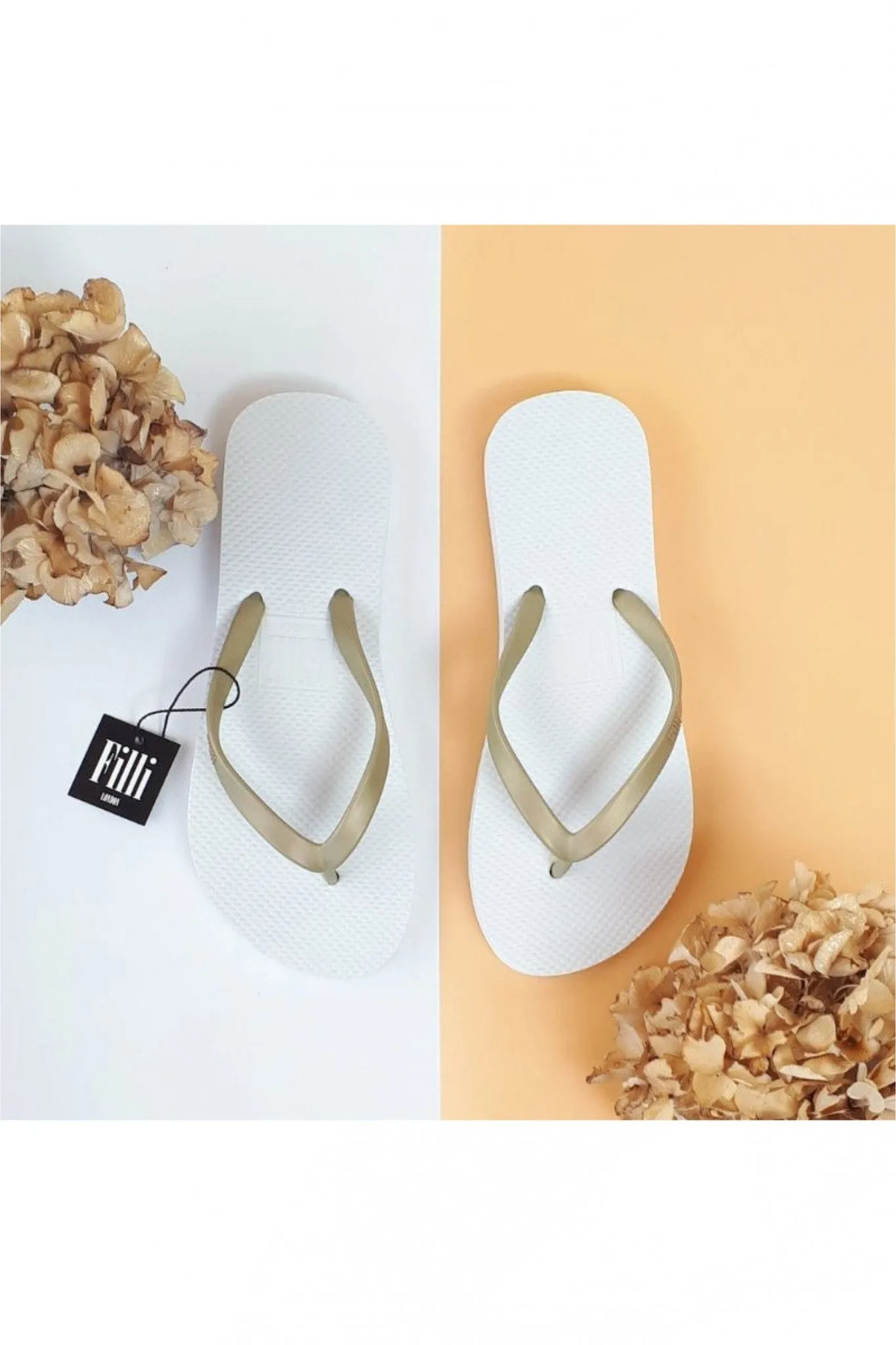 Filli London Naked Flip Flops - Gold On White