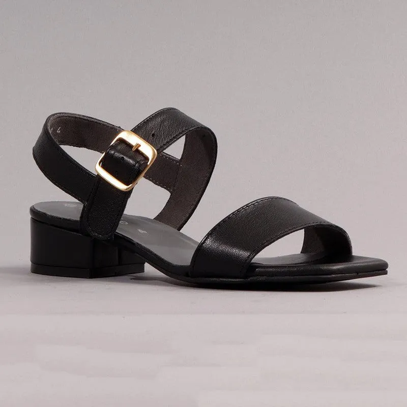 Froggie Toni Leather Block Heel Ankle Strap Sandal - Black