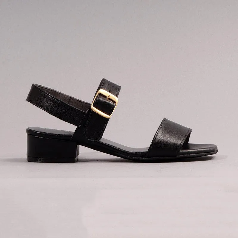 Froggie Toni Leather Block Heel Ankle Strap Sandal - Black