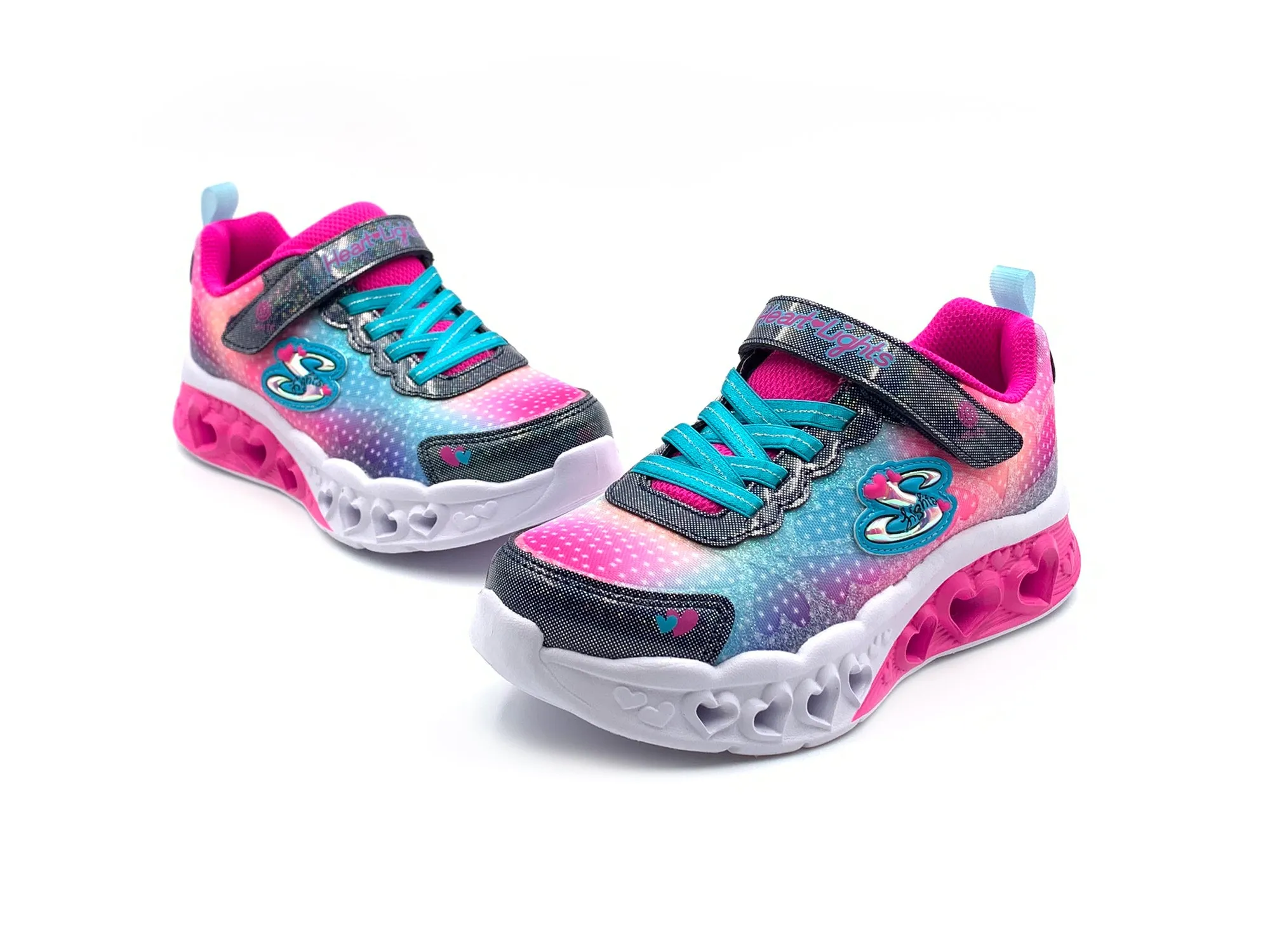 Girls Skechers Trainers Navy Strap Light Up Easy On Hearts 302315L NVMT