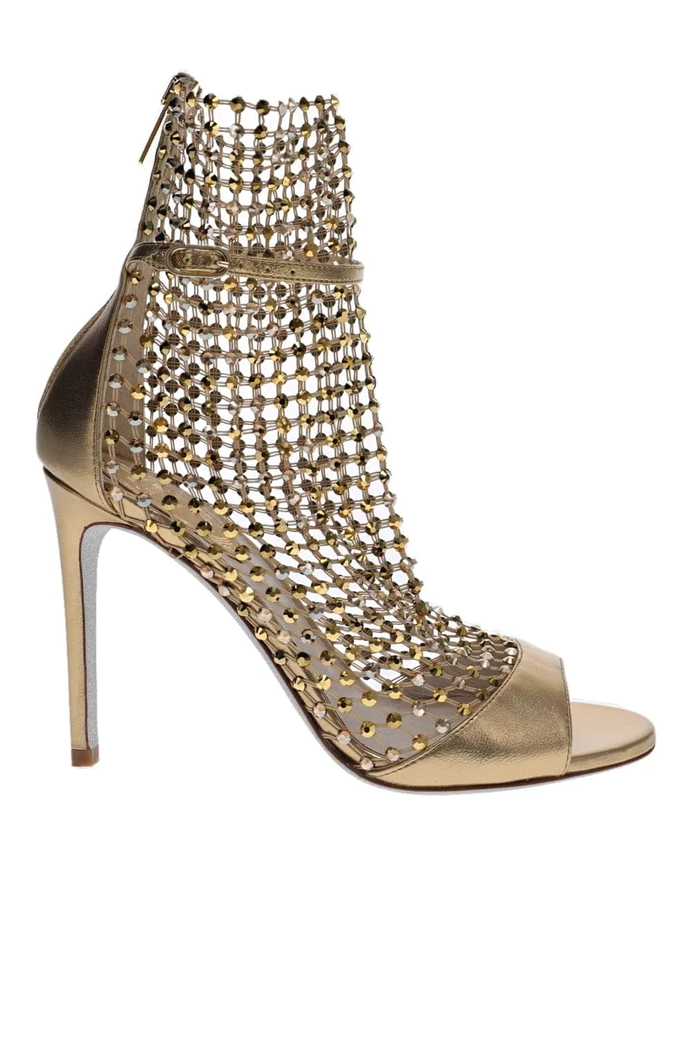 Gold Crystal Mesh Leather Sandal