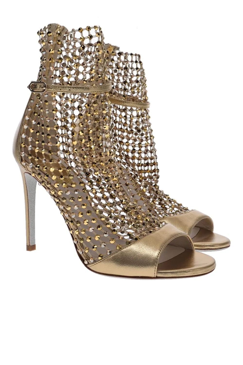 Gold Crystal Mesh Leather Sandal