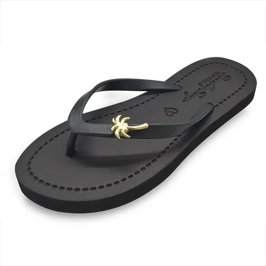 Gold Palm Tree - Studs Charm Women's Flat Flip Flops Sandals