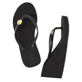 Gold Shell - Studs Charm Women's High Wedge Flip Flops Sandal