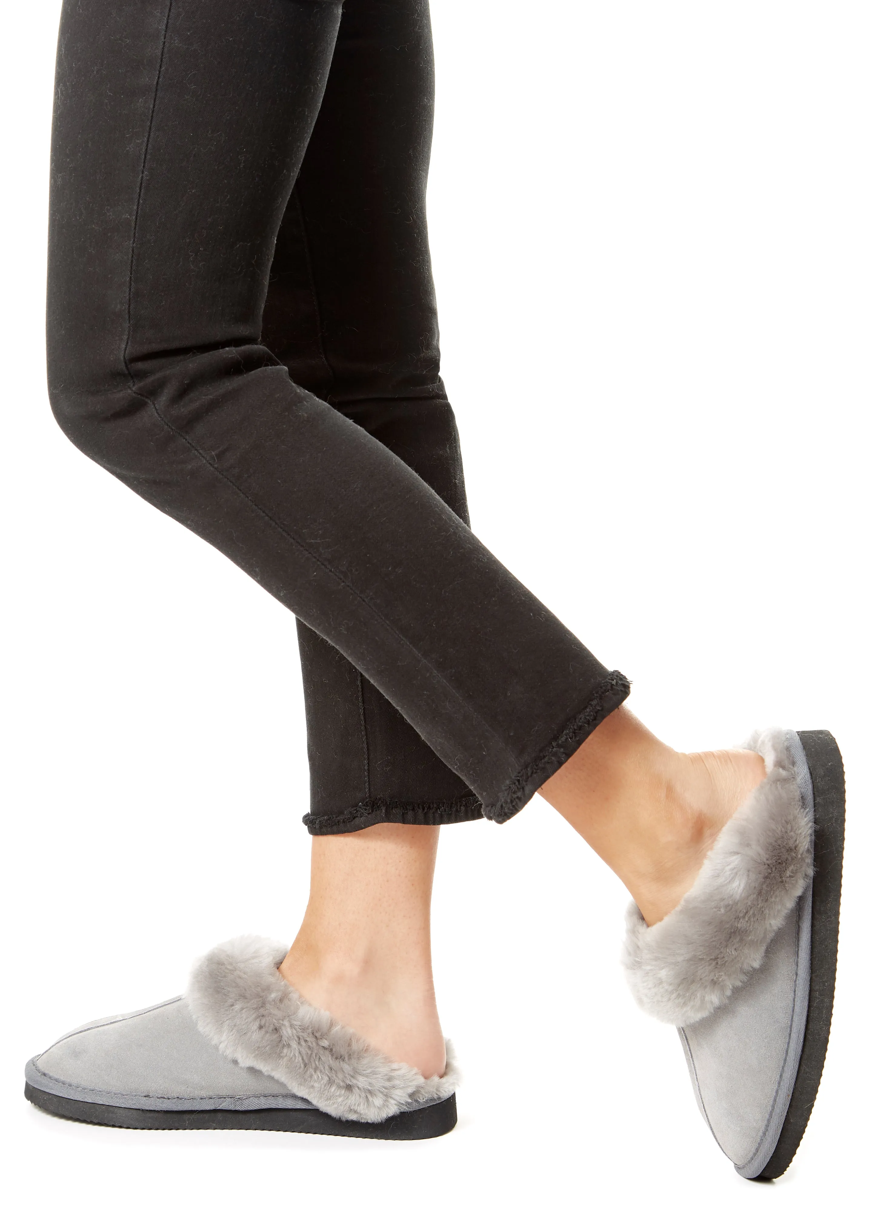 Grey on Grey Luxury Sheepskin Wedge Slippers