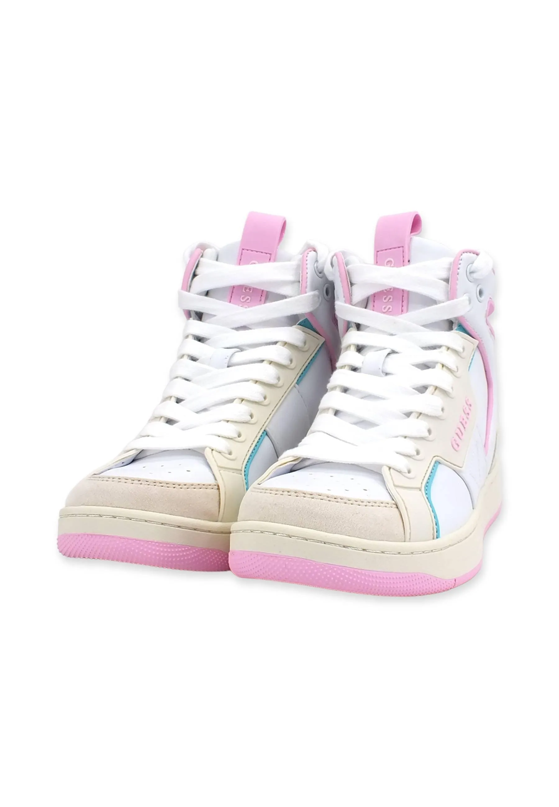 GUESS Sneaker Basket Hi Donna White Pink FL7BSQLEA12