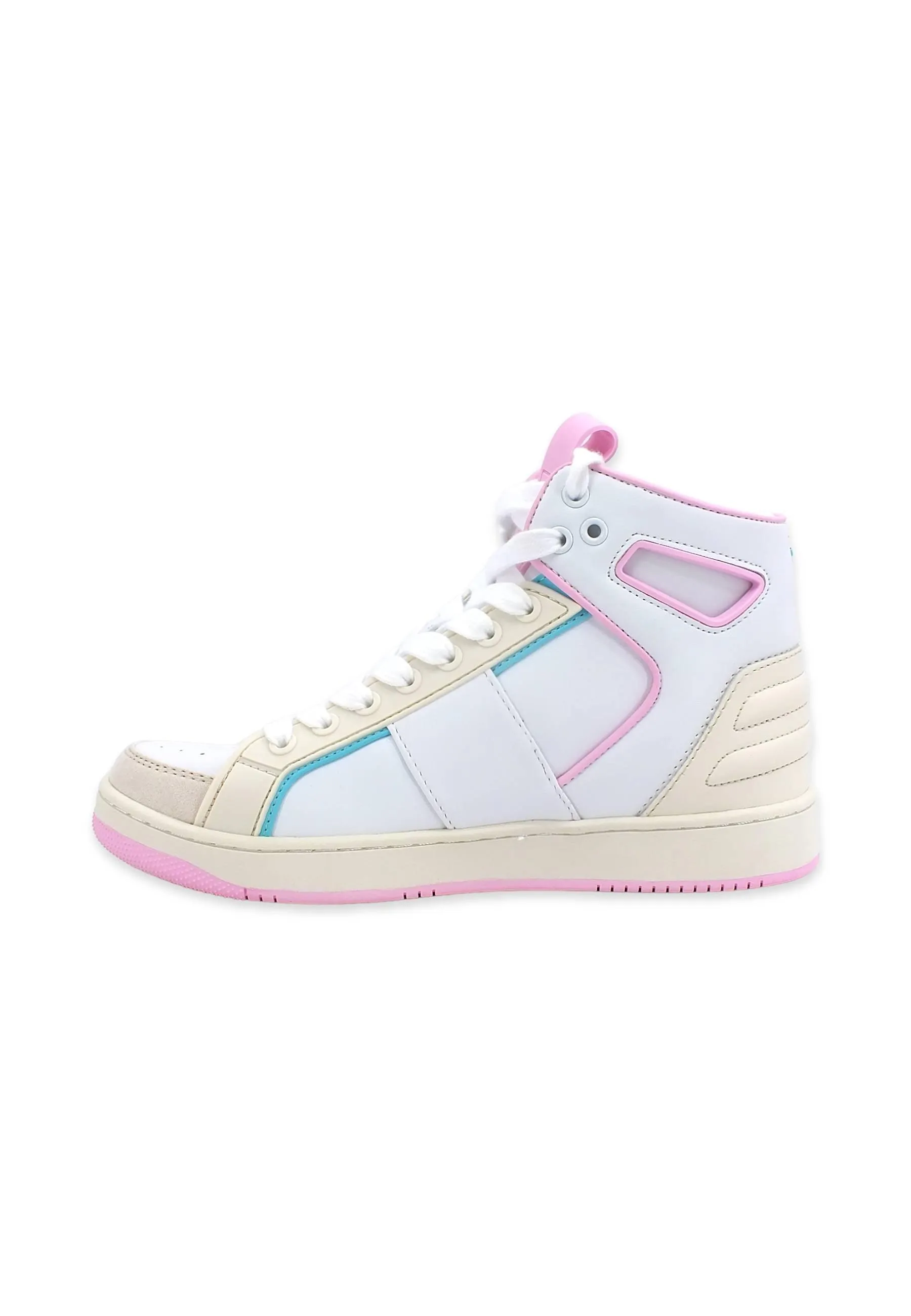 GUESS Sneaker Basket Hi Donna White Pink FL7BSQLEA12