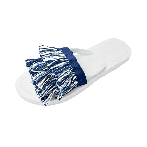 Irving - White and Blue Stripe Fringe Flat Flip Flops Sandals