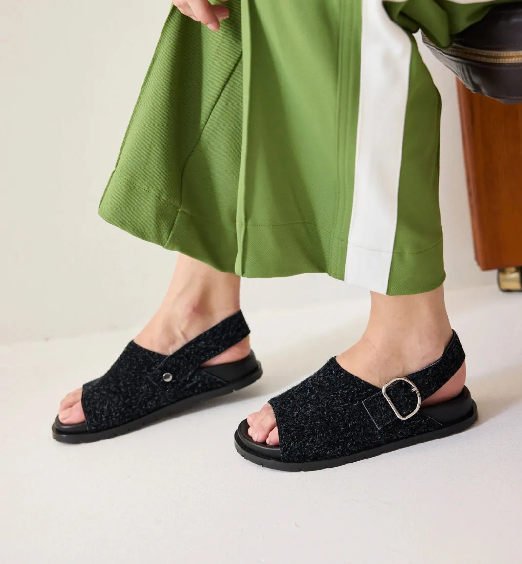 Jana Buckle Slide | Black Shag Suede