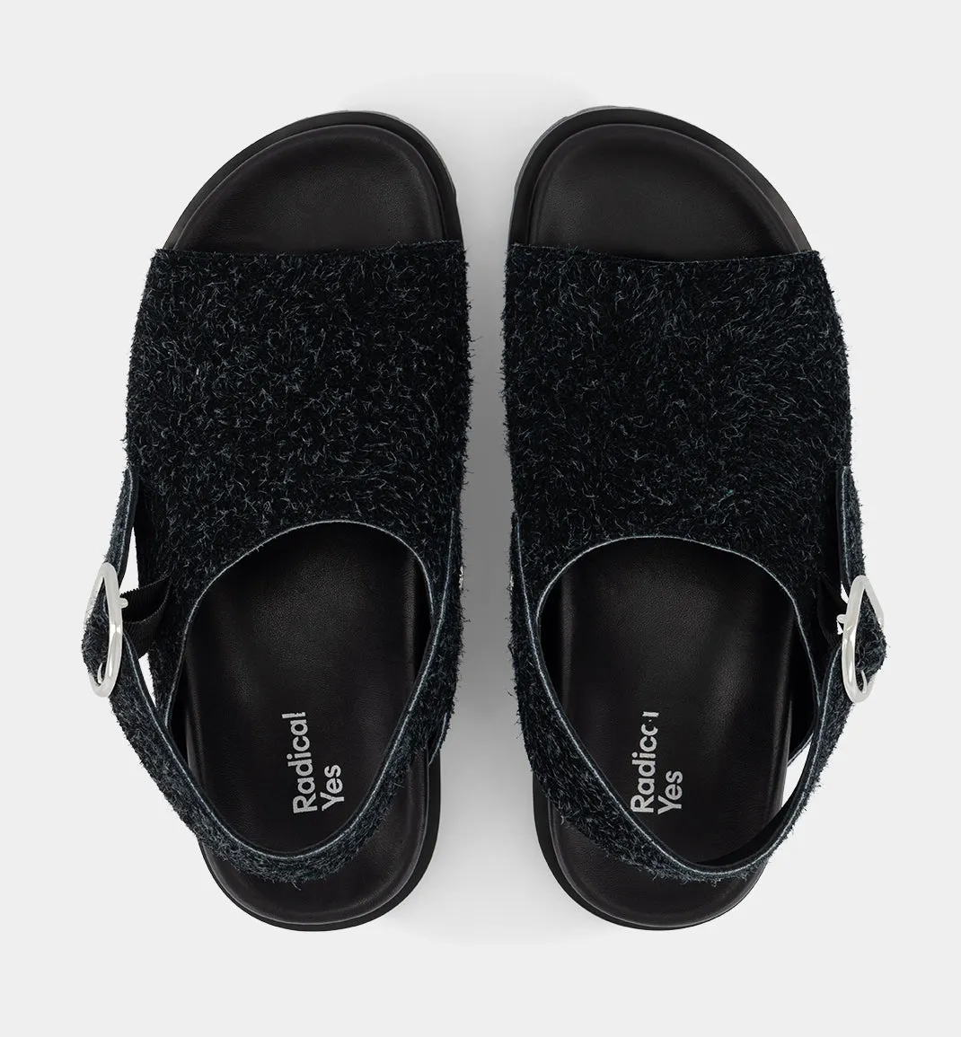 Jana Buckle Slide | Black Shag Suede