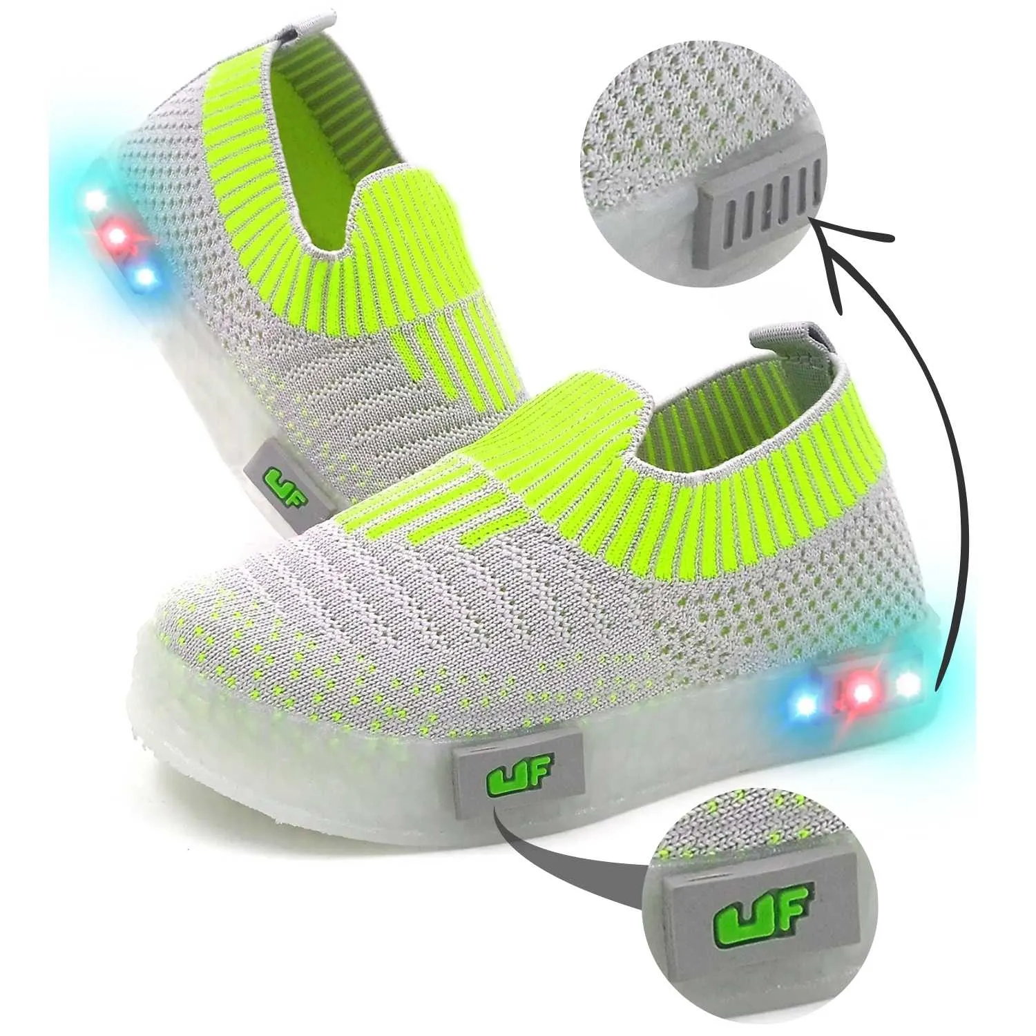 Jumbo Breathable Slip-On Shoes With LED Lights