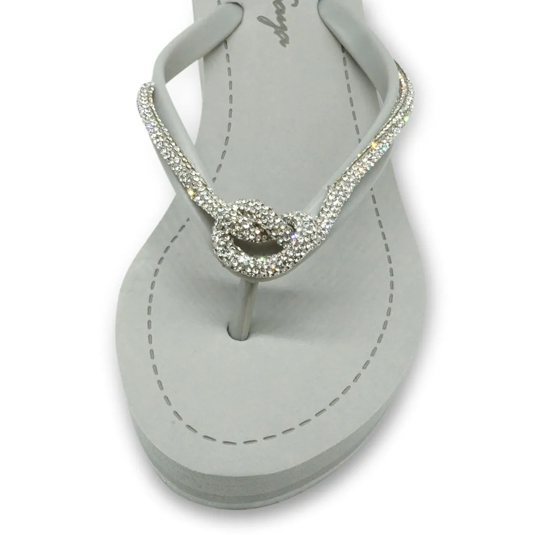 Knot_ Rhinestone Crystal Rope Embellished Women's High Wedge Flip Flops Sandal