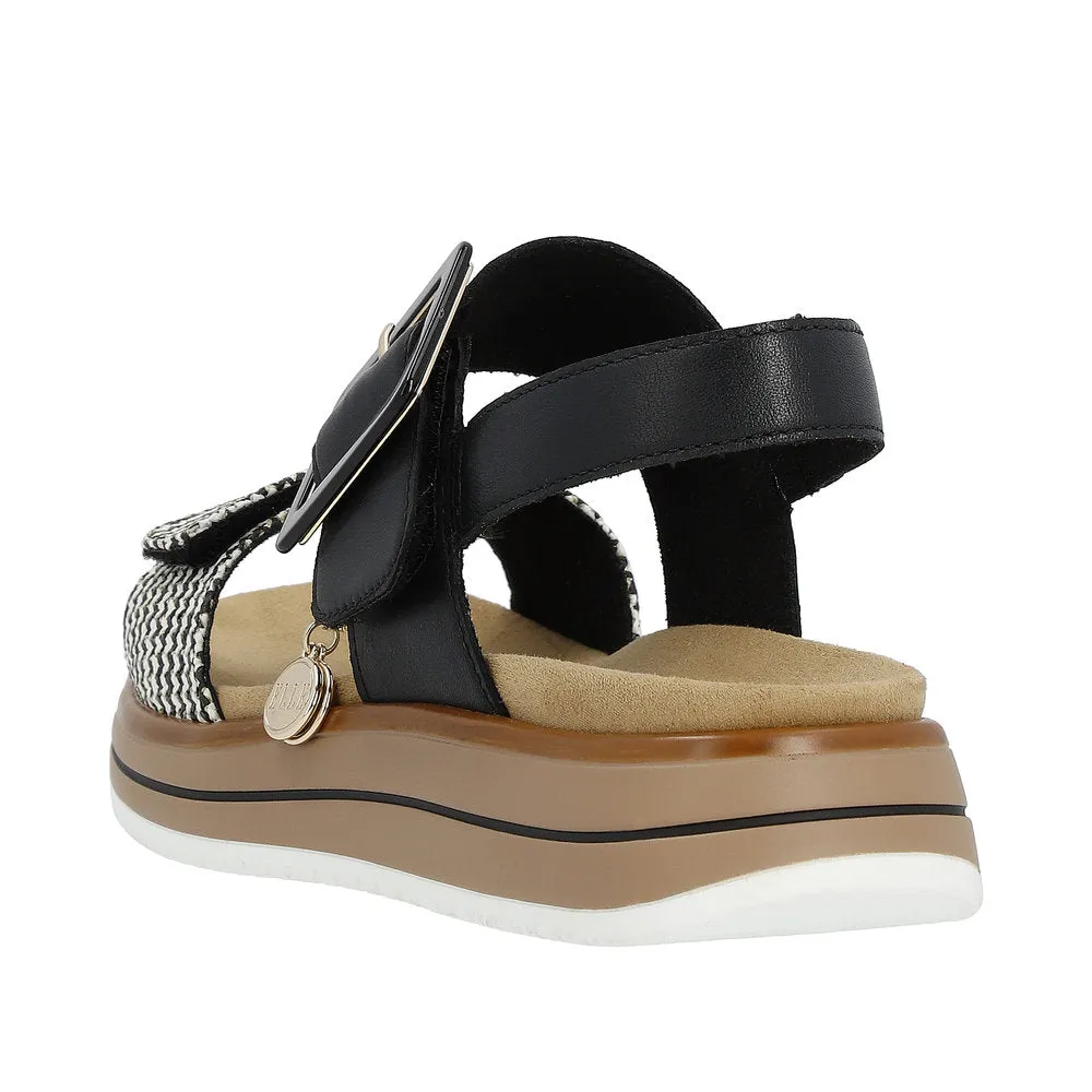 Ladies Remonte Sandal Black/Multi Leather Strap Oversized Buckle Elle D1J53-02 sale