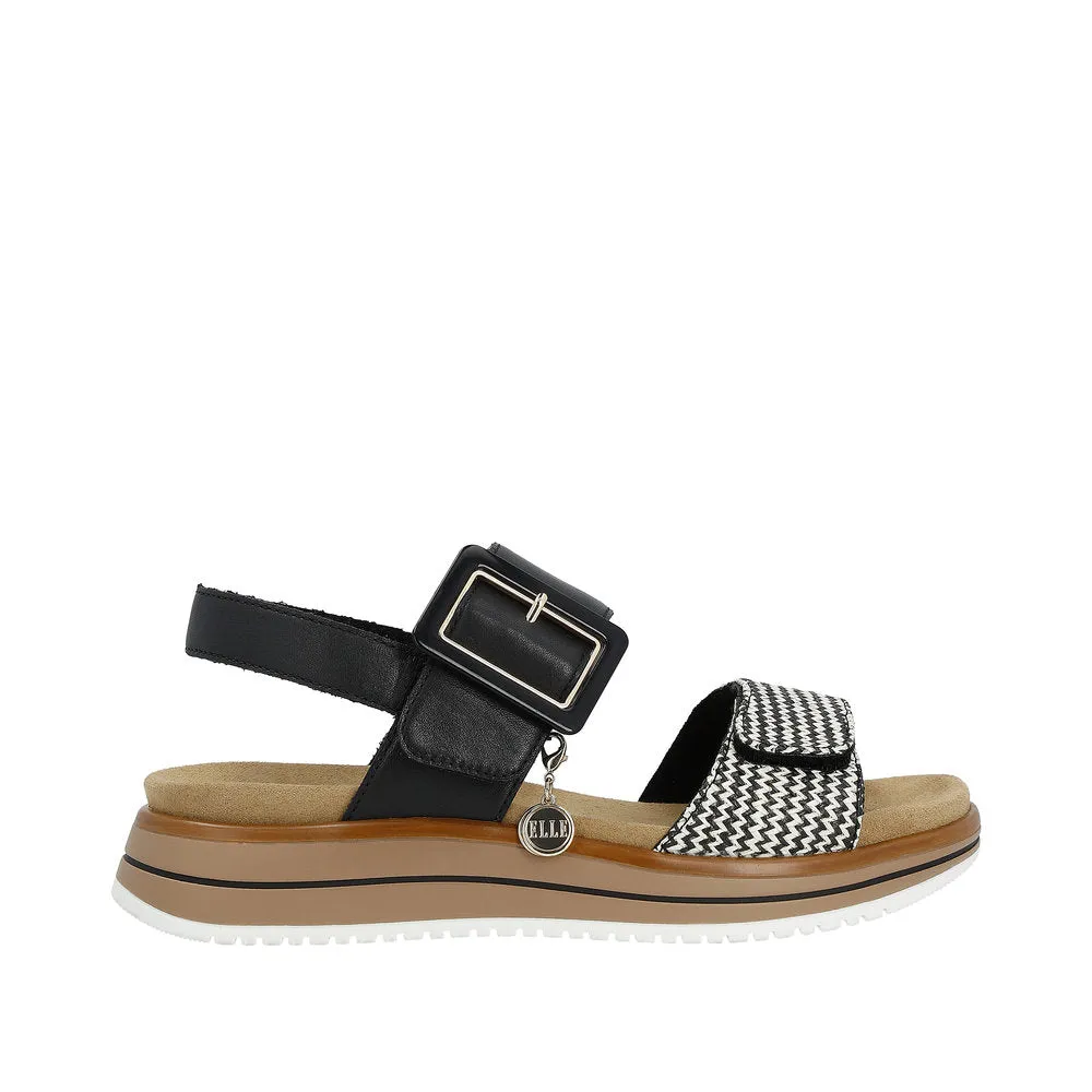 Ladies Remonte Sandal Black/Multi Leather Strap Oversized Buckle Elle D1J53-02 sale