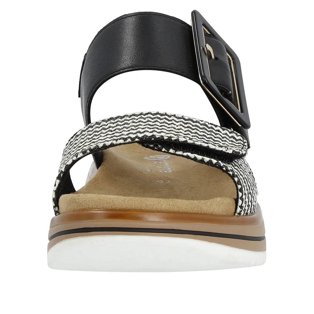 Ladies Remonte Sandal Black/Multi Leather Strap Oversized Buckle Elle D1J53-02 sale