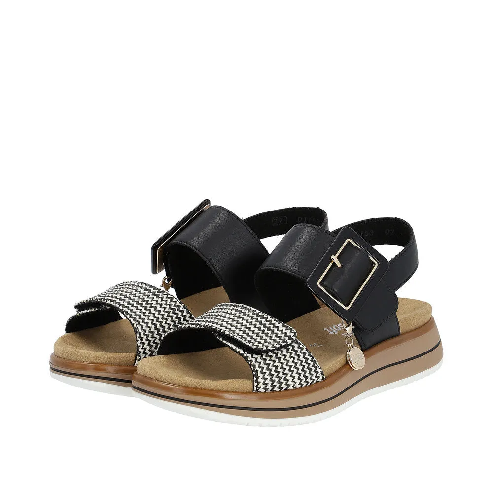 Ladies Remonte Sandal Black/Multi Leather Strap Oversized Buckle Elle D1J53-02 sale